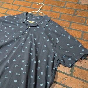 Orvis Men's XXL Fly Fishing Polo Trout Stimulator Pattern Navy Blue Short Sleeve